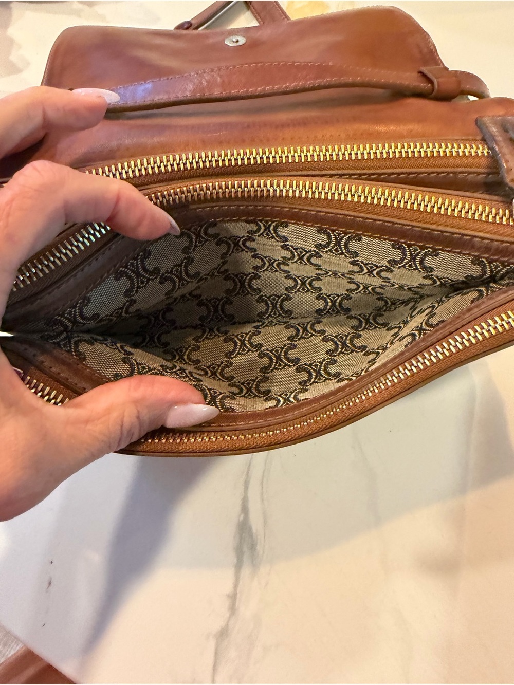 Celine Brown and Beige Patterned Canvas Messenger Bag - Picture 7 of 9